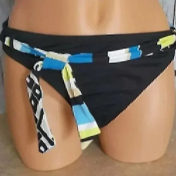 NEW NWOT JAG JEANS Solid Black Blue White Belted Stripe Y2K Bikini BOTTOM XL - Picture 2 of 8